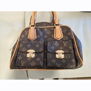 Brown and Tan Monogram Satchel